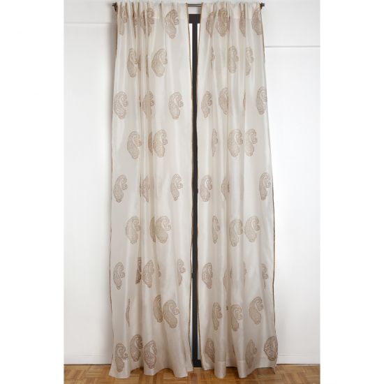 Aurel Paisley Silk-Cotton Curtain - Ivory/Gold